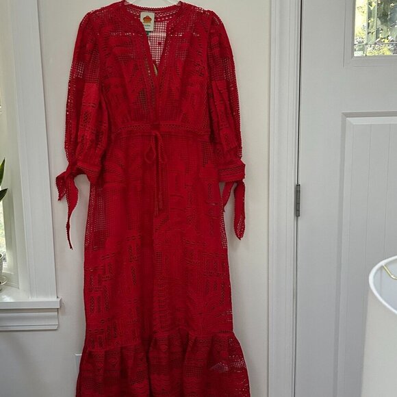 Farm Rio red morada boa guipure maxi dress in Size S - Picture 2 of 14